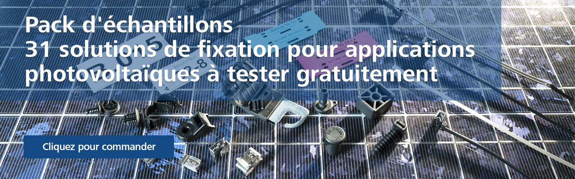 Sélection de colliers et fixations de câbles HellermannTyton disponibles dans le kit d'échantillons pour installations solaires