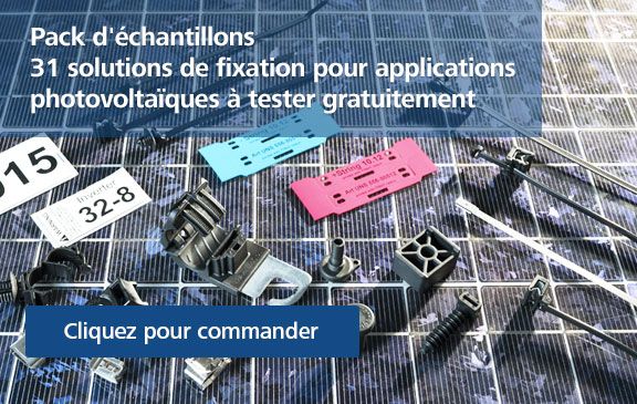 Sélection de colliers et fixations de câbles HellermannTyton disponibles dans le kit d'échantillons pour installations solaires